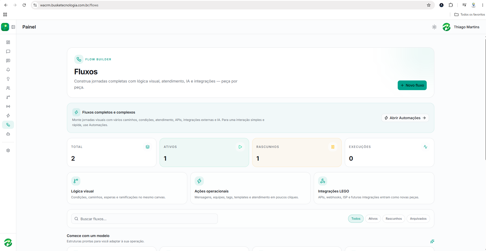 Construtor visual de fluxos do BuskeCRM